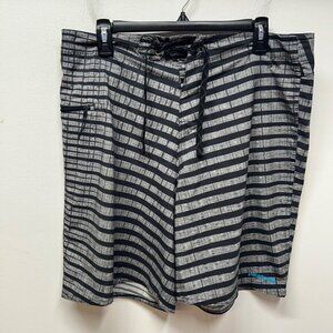 Patagonia Striped Board Shorts With Drawstring Waist & Zippered Pocket Black/Gra